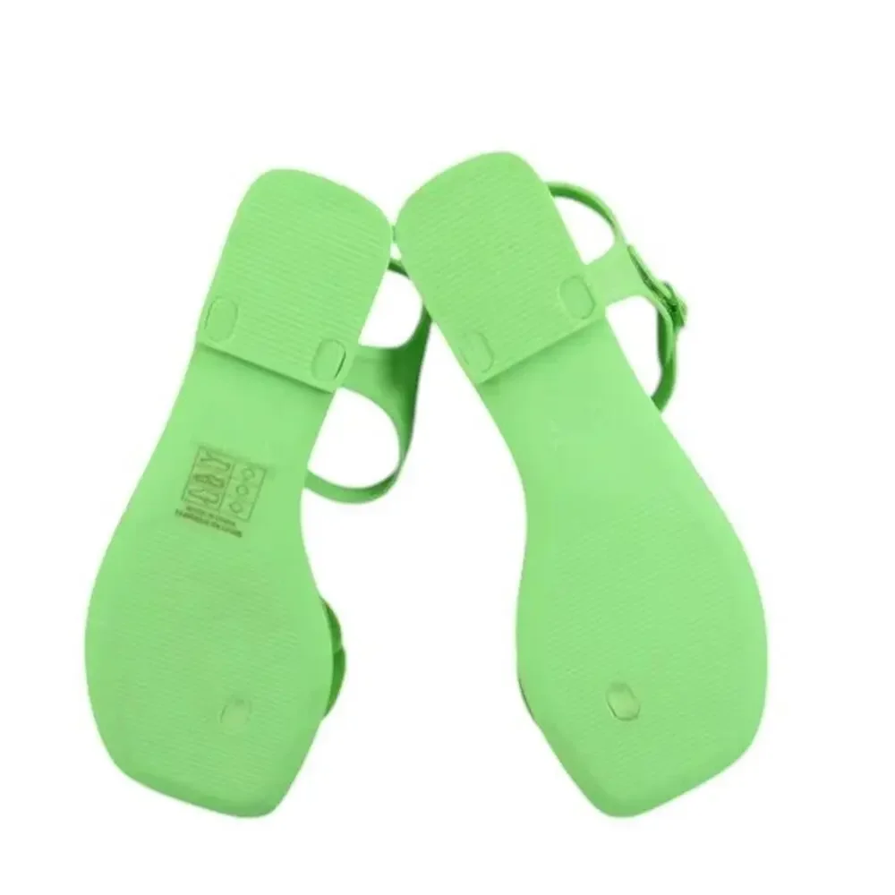 Jeffrey Campbell Shoes Womens 6 Sandal Jelly Flat Flower Thong Ankle Strap Green